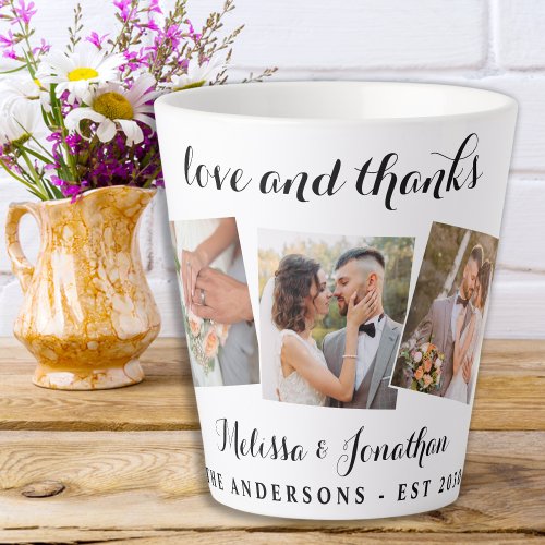 Love  Thanks Elegant 3 Photo Bride Groom Wedding Latte Mug