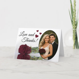 Love & Thanks Elegant Burgundy Rose Wedding Thank You Card