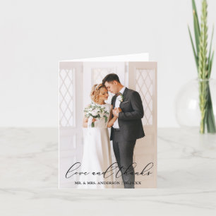 Love Thanks Elegant Calligraphy Wedding Photo Note Letterpress Thank You Card