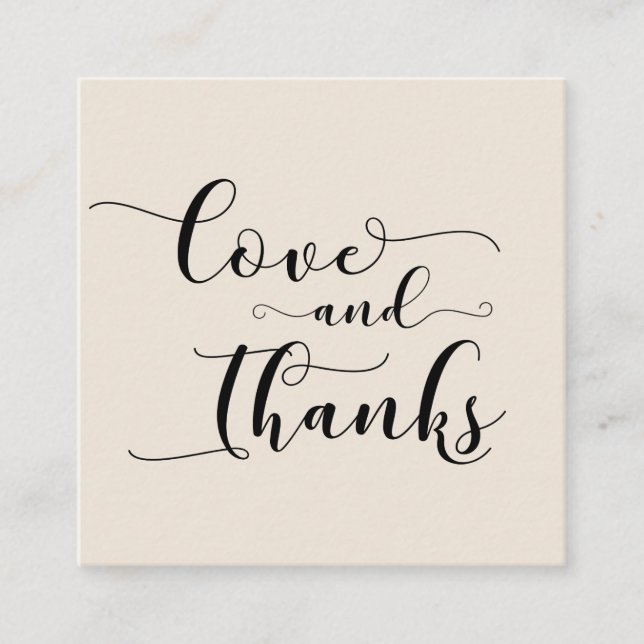 Love & Thanks Elegant Script Cream Wedding Favor Enclosure Card (Front)