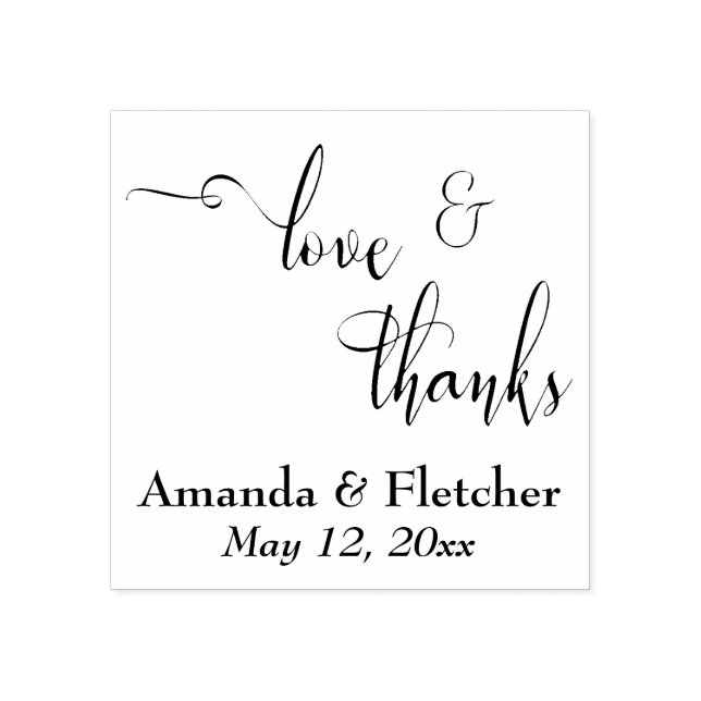 Love & Thanks Elegant Script Typography w/ Details Rubber Stamp (Imprint)
