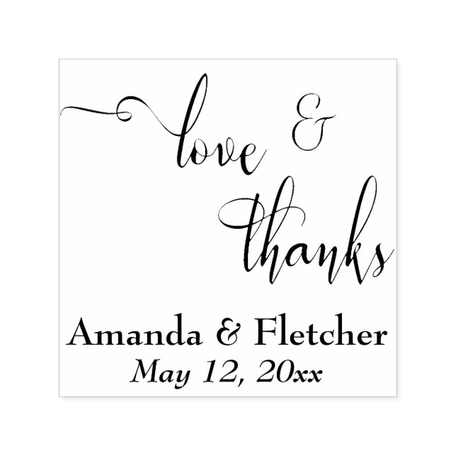 Love & Thanks Elegant Script Typography w/ Details Self-inking Stamp (Design)