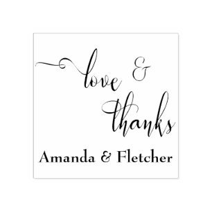 Love & Thanks Elegant Script Typography w/ Names Rubber Stamp