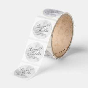 'Love & Thanks' Elegant Script Wedding Favor Classic Round Sticker