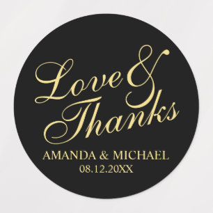 'Love & Thanks' Elegant Script Wedding Favor Label