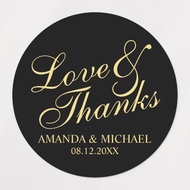 'Love & Thanks' Elegant Script Wedding Favor Label (Design 1)