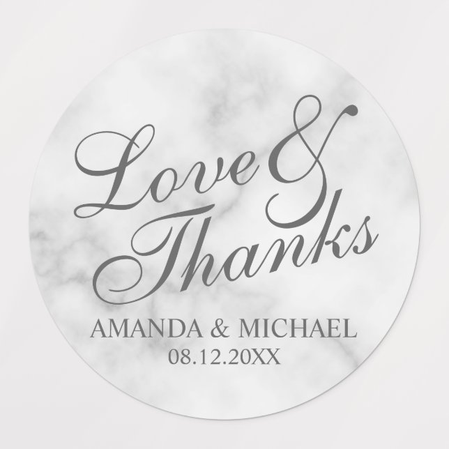 'Love & Thanks' Elegant Script Wedding Favor Label (Design 1)