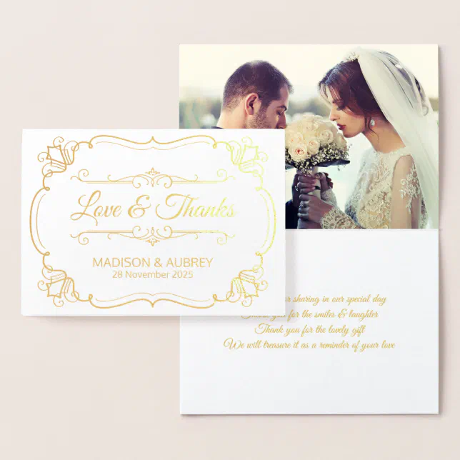 Love & Thanks Elegant Wedding Thank You Your Photo Foil Card | Zazzle