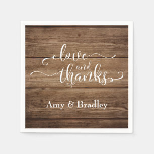 Love & Thanks Elegant White Script on Rustic Wood Paper Napkins