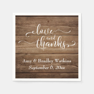 Love & Thanks Elegant White Script on Rustic Wood Paper Napkins