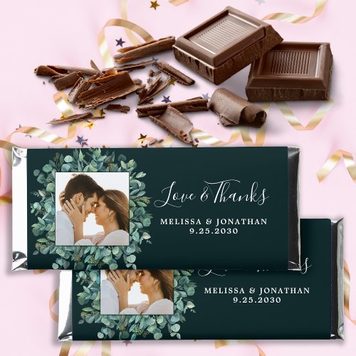 Love  Thanks Eucalyptus Custom Photo Wedding  Hershey Bar Favors