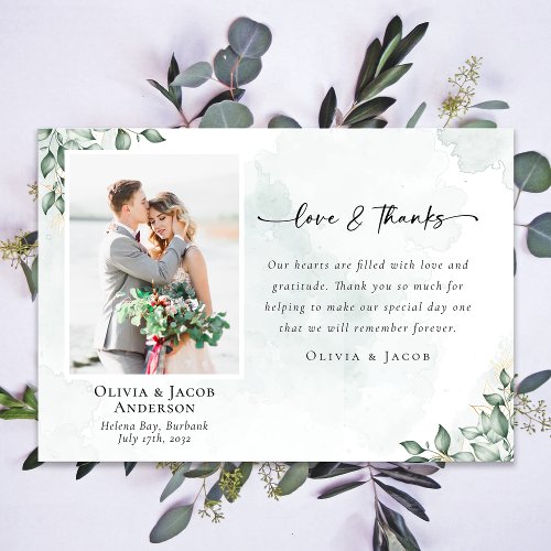 Love  Thanks Eucalyptus Photo Wedding Thank You Card