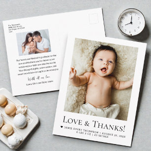 Love Thanks family Baby Photos Birth Announcement Postcard