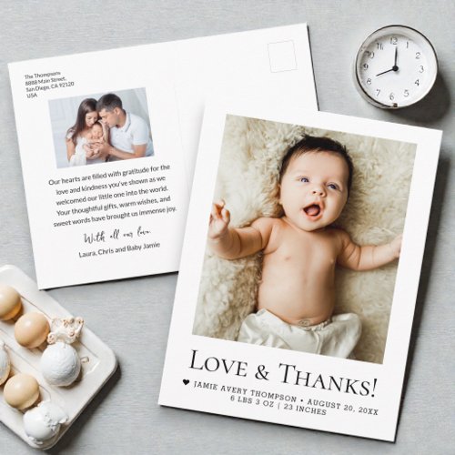 Love Thanks family Baby Photos Birth Announcement Postcard