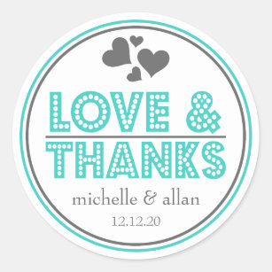 Love & Thanks Favor Stickers (Teal / Gray)