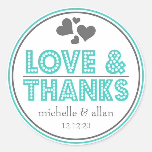 Love & Thanks Favor Stickers (Teal / Gray) (Front)