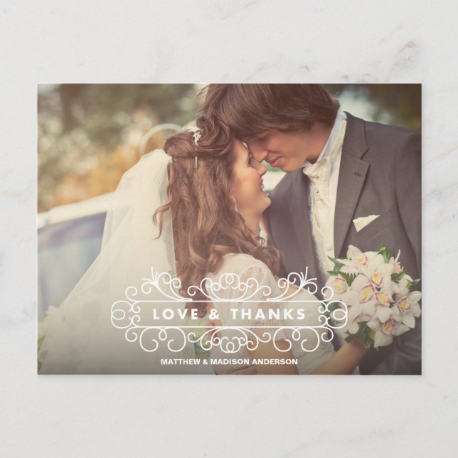 LOVE & THANKS FRAME | WEDDING THANK YOU POST CARD (Front)