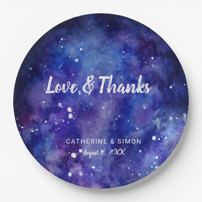 Love & Thanks Galaxy Wedding Starry Night Cute Paper Plates (Front)