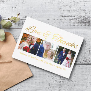 love & thanks gold chic wedding 3 photos collage note card