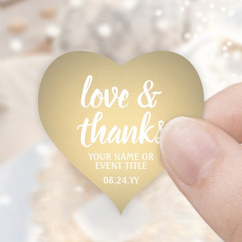 Love  Thanks Gold Faux Foil Simple Elegant Script Heart Sticker
