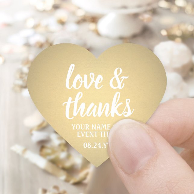 Love & Thanks Gold Faux Foil Simple Elegant Script Heart Sticker (Creator Uploaded)