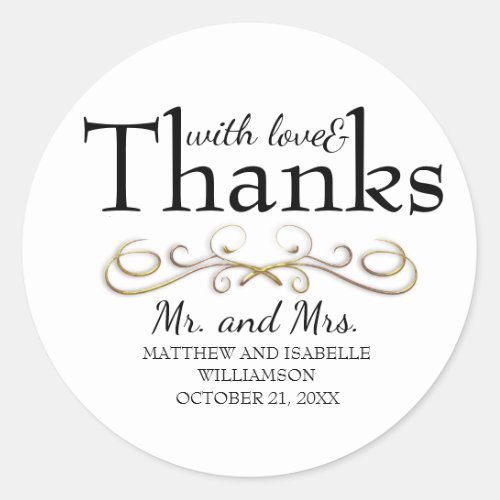 Love  Thanks Gold Flourish Wedding Envelope Seals