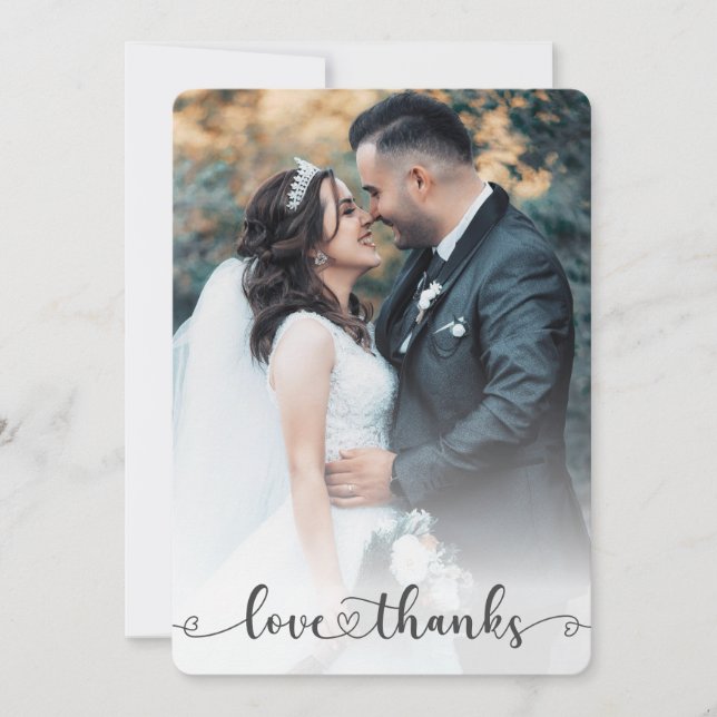 Love Thanks Heart Bride And Groom Wedding Photo Thank You Card (Front)