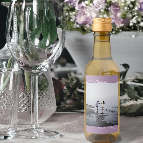 Love  Thanks Lavender Simple Wedding Photo Mini Wine Label