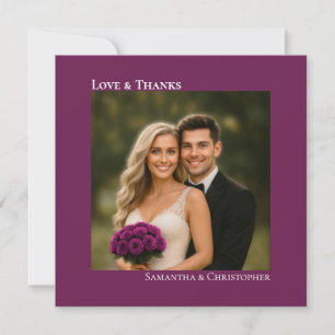 Love & Thanks Magenta Plum Wedding Photo Thank You Note Card