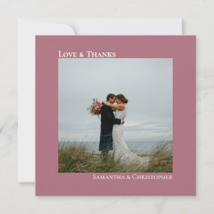 Love & Thanks Minimal Dusty Rose Wedding Photo Note Card