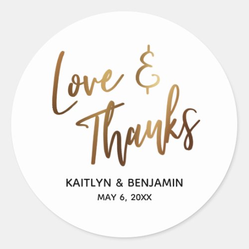 Love  Thanks Minimal Gold Handwriting Typography Classic Round Sticker