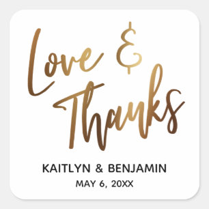 Love & Thanks Minimal Gold Handwriting Typography Square Sticker