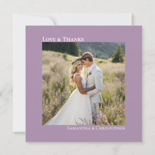 Love & Thanks Minimal Lavender Wedding Photo Note Card