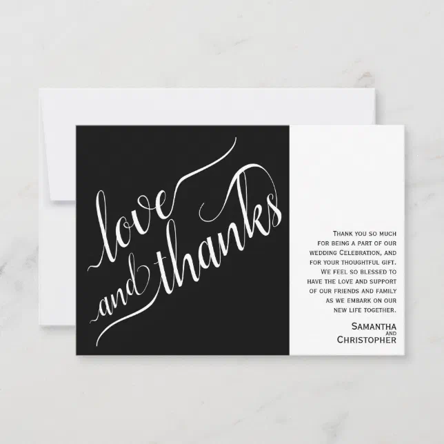 Love & Thanks Minimalist 2 Pane w/Note Wedding Thank You Card | Zazzle