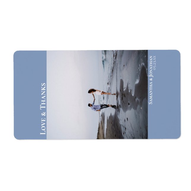 Love & Thanks Minimalist Dusty Blue Wedding Label (Front)