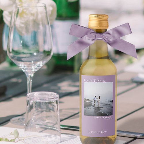 Love Thanks Minimalist Lavender Wedding Photo Mini Wine Label