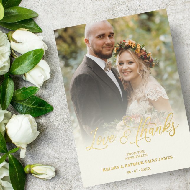Love & Thanks Minimalist Photo Wedding Foil Invitation (Creator Uploaded)