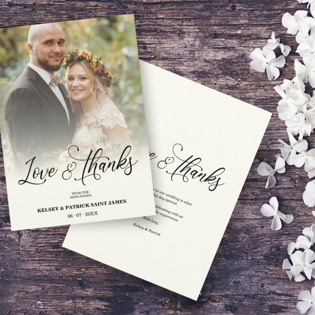 Love & Thanks Minimalist Photo Wedding Thank You Card (Creator Uploaded)