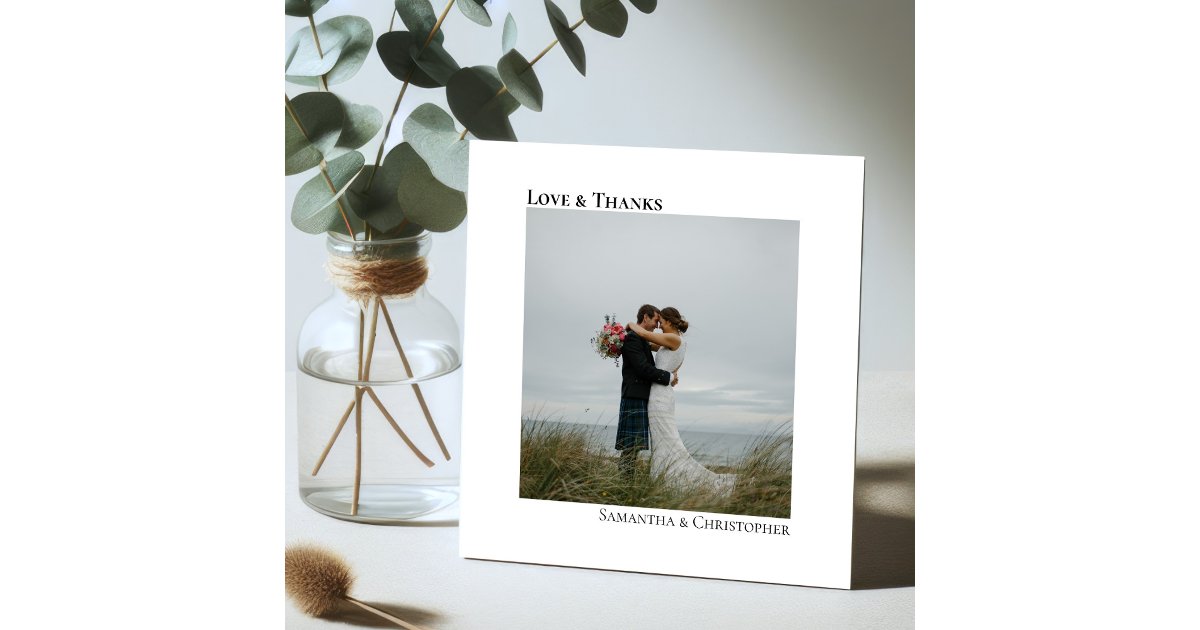 Love & Thanks Minimalist Wedding Photo Thank You Note Card | Zazzle