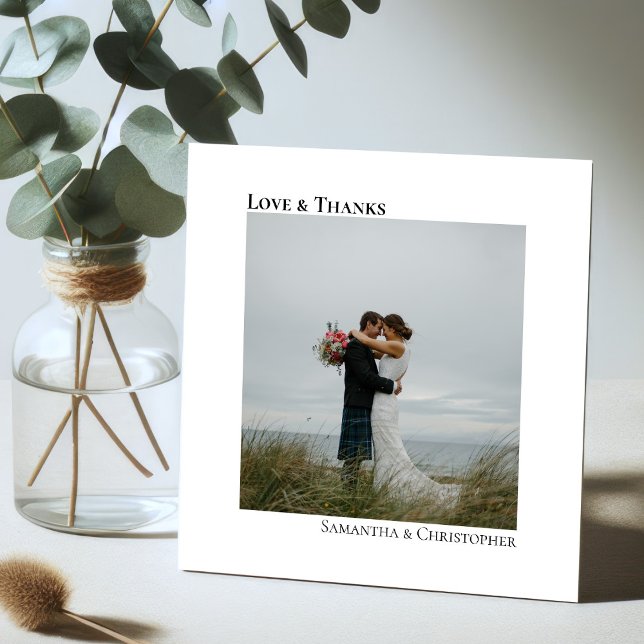 Love & Thanks Minimalist Wedding Photo Thank You Note Card (Creator Uploaded)