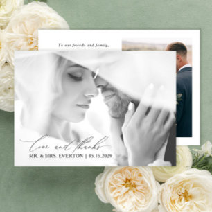 Love & Thanks Modern Calligraphy Photo Wedding Thank You Card