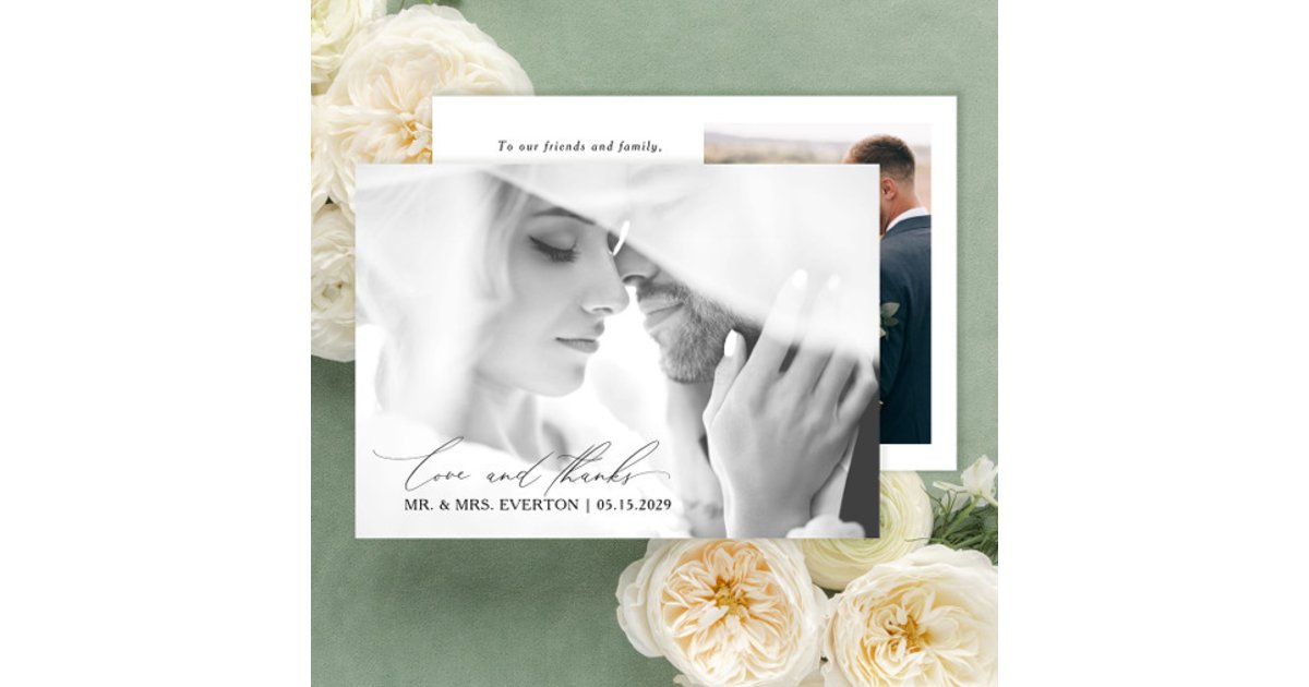 Love & Thanks Modern Calligraphy Photo Wedding Thank You Card | Zazzle