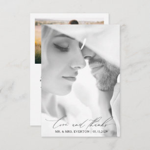 Love & Thanks Modern Calligraphy Photo Wedding Thank You Card