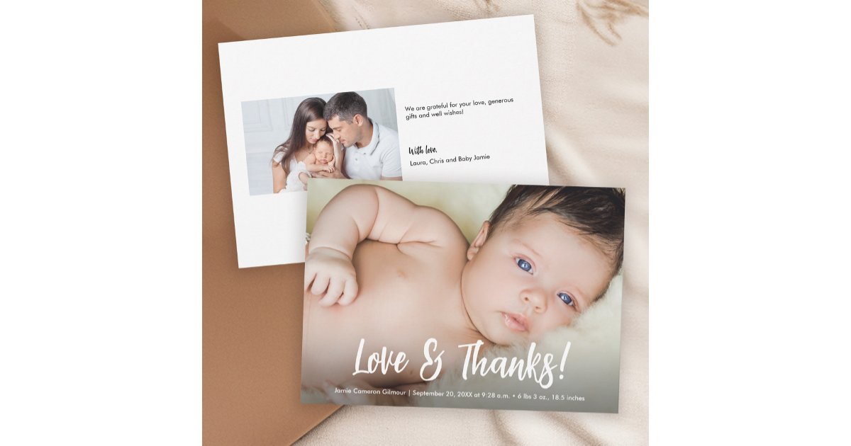 Love & Thanks Modern Custom Photos Baby Shower Thank You Card | Zazzle
