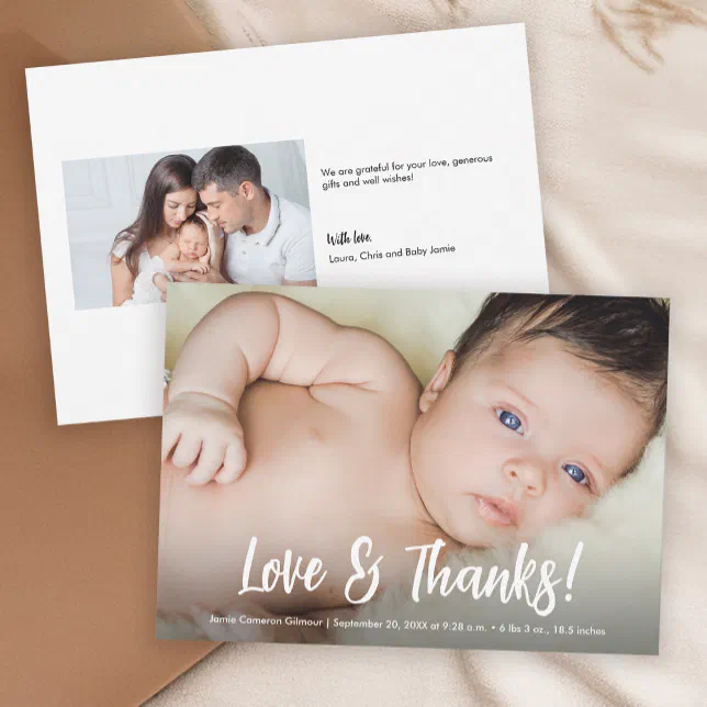 Love & Thanks Modern Custom Photos Baby Shower Thank You Card | Zazzle
