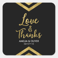 Love & Thanks Modern Faux Gold Chevron Geometric Square Sticker