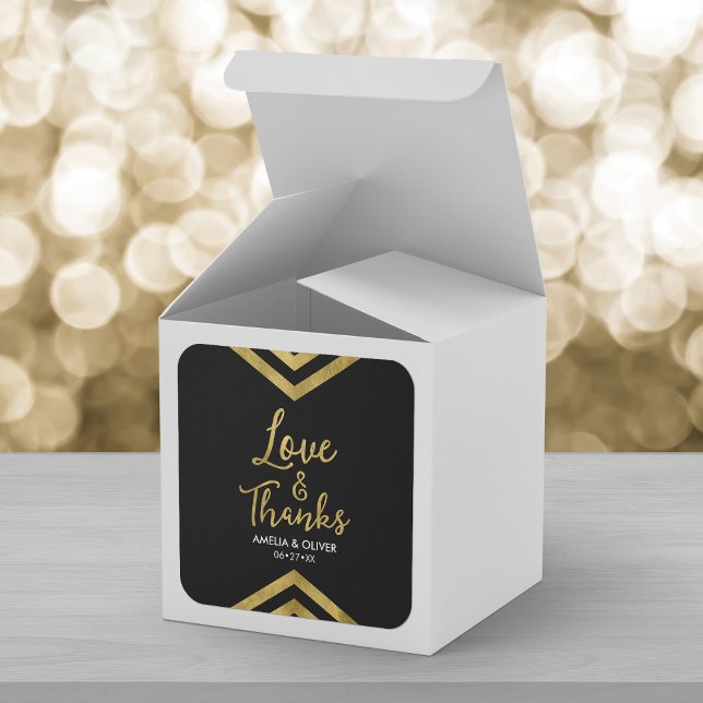 Love & Thanks Modern Faux Gold Chevron Geometric Square Sticker (Creator Uploaded)