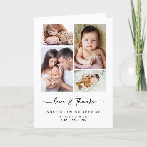 Love  Thanks  Modern Four Photo New Baby Folded  Thank You Card
