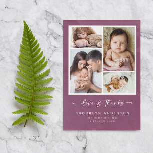 Love & Thanks   Modern Four Photo New Baby  Thank You Card