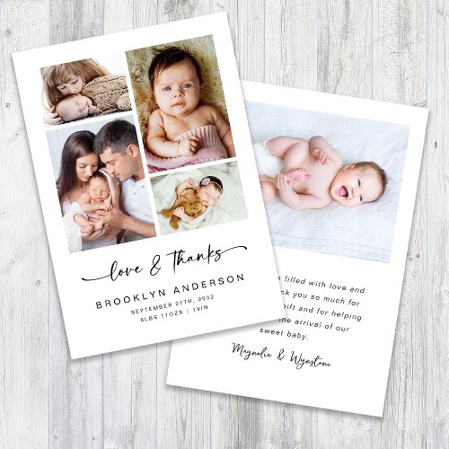 Love  Thanks Modern Four Photo New Baby  Thank You Card